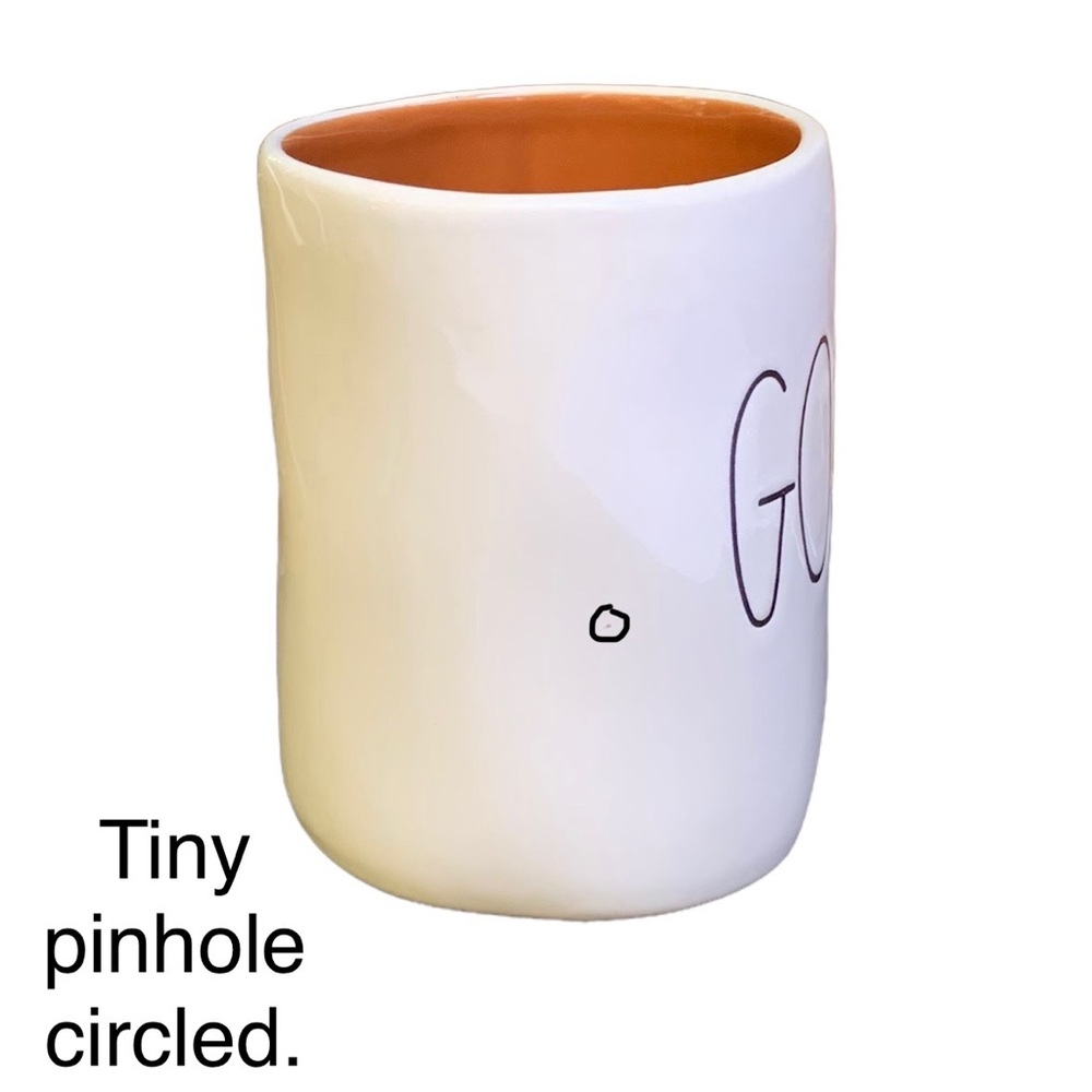 Rae Dunn GOBBLE Mug White Orange Interior Black Large Letter Dimples NWT 2017 OG - Picture 7 of 13